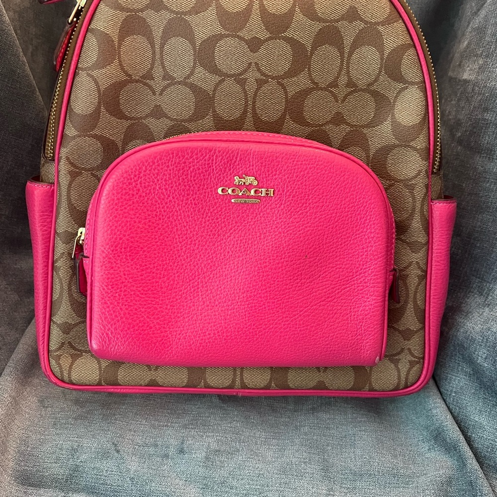 Coach Pink and Brown Monogram Backpack